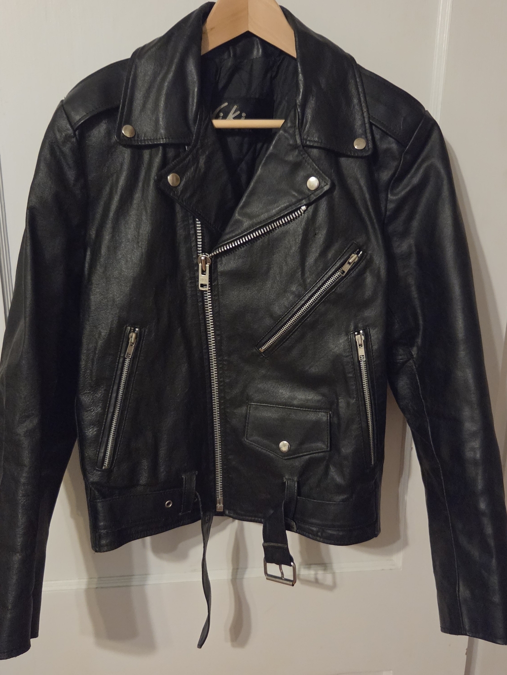Vintage Black Leather Moto Biker Jacket - Women's